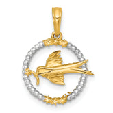 14k with White Rhodium Polished Flying Bird In Circle with Stars Charm
