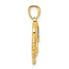 14k and Rhodium Polished and Textured Owl Pendant