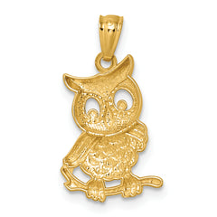 14k and Rhodium Polished and Textured Owl Pendant