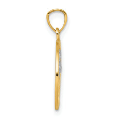 14k and Rhodium Textured Owl Sitting In Tree In Circle Pendant