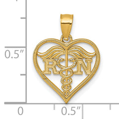 14k Polished And Textured RN Symbol in Open Heart Pendant