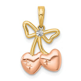 14k with White Rhodium and Rose-plating Polished Heart Cherries Charm
