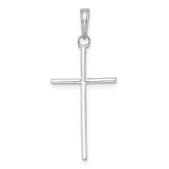 14K White Gold 3-D and Polished Stick Cross Pendant