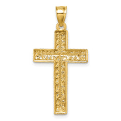 14k Polished Diamond-cut Textured Fancy Latin Cross Pendant