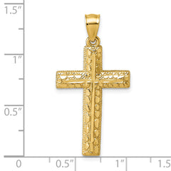 14k Polished Diamond-cut Textured Fancy Latin Cross Pendant
