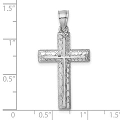 14k Polished White Gold Diamond-cut Fancy Latin Cross Pendant