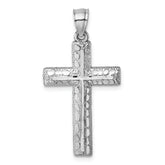 14k Polished White Gold Diamond-cut Fancy Latin Cross Pendant