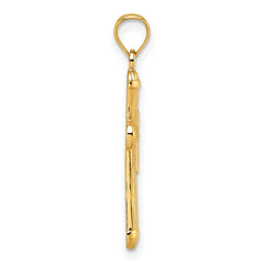 14k Polished and Diamond-cut Grooved Hollow Back Cross Pendant