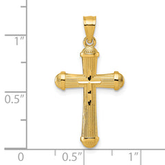 14k Polished and Diamond-cut Grooved Hollow Back Cross Pendant