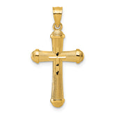 14k Polished and Diamond-cut Grooved Hollow Back Cross Pendant
