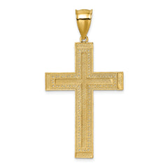 14k Polished with Rhodium Diamond-cut Textured Fancy Latin Cross Pendant