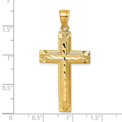 14K Polished Diamond-cut Textured Fancy Latin Cross Pendant