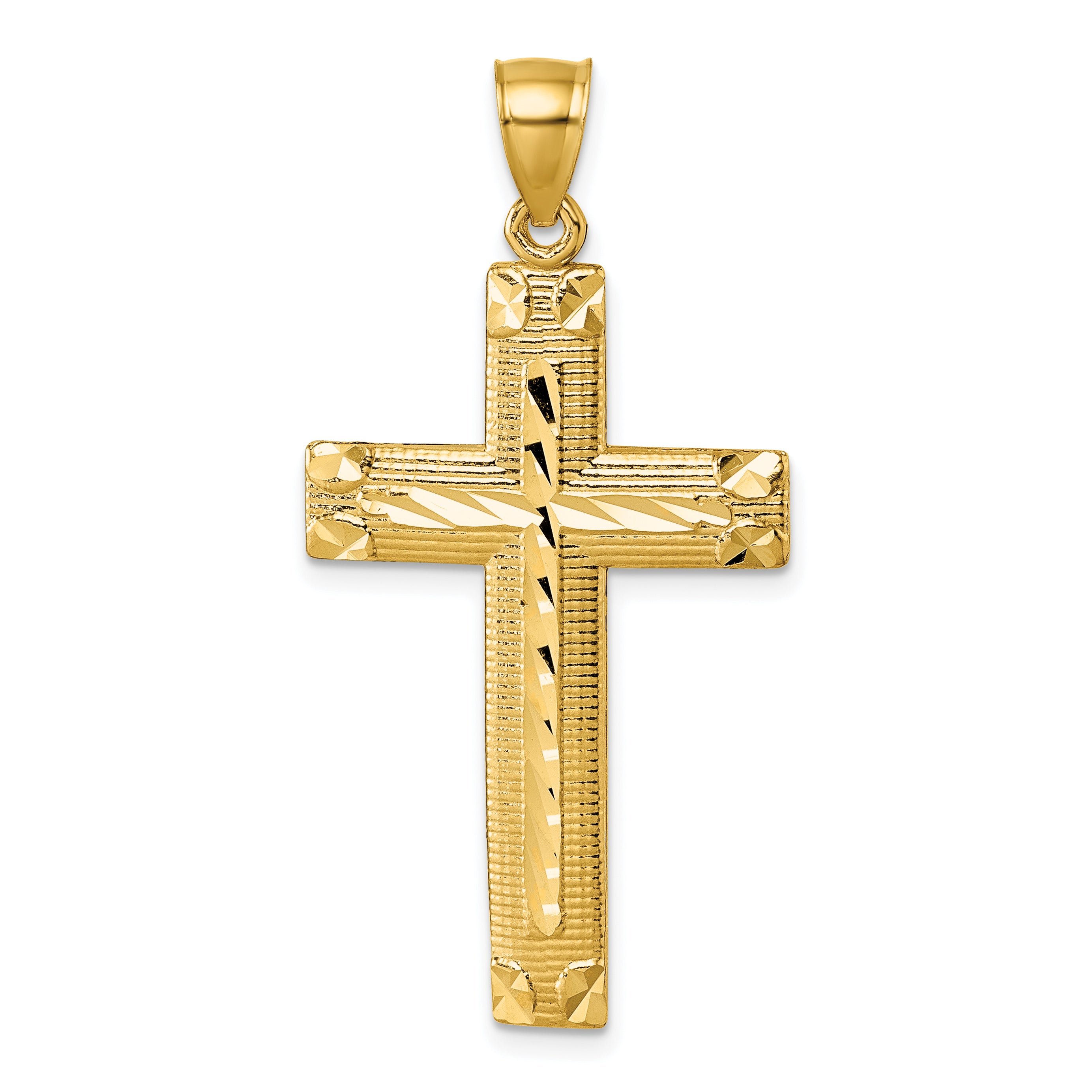 14K Polished Diamond-cut Textured Fancy Latin Cross Pendant