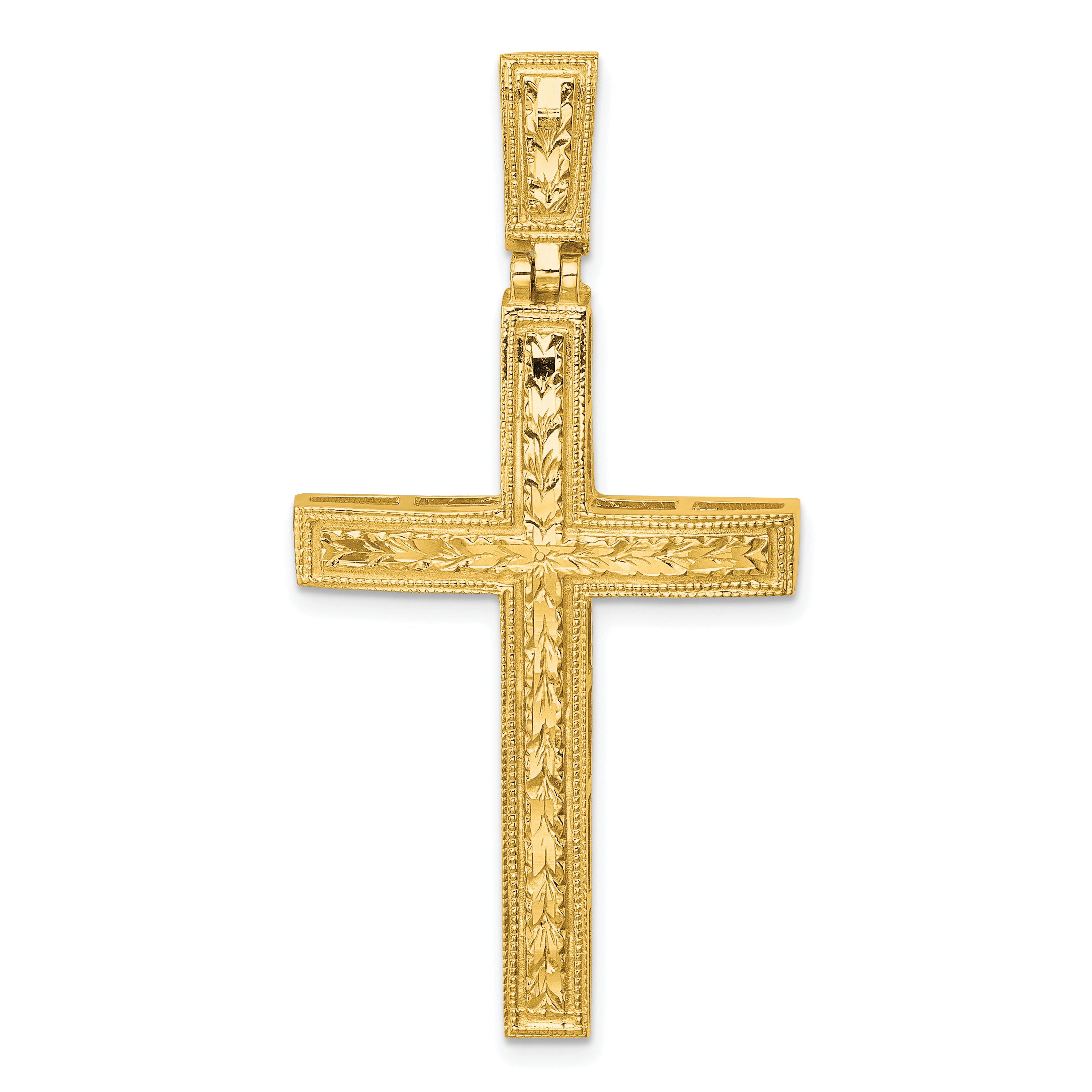 14k Polished Diamond-cut Fancy Latin Cross Pendant