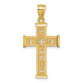 14k Polished Diamond-cut Textured Fancy Pierced Design Cross Pendant
