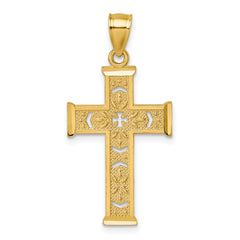 14k Polished Diamond-cut Textured Fancy Pierced Design Cross Pendant