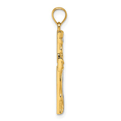 14k and Rhodium Polished Floral Tree with Leaves Hollow Back Cross Pendant