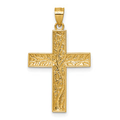 14k and Rhodium Polished Floral Tree with Leaves Hollow Back Cross Pendant