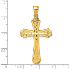 14k Polished Diamond-cut Textured Fancy Cross Pendant