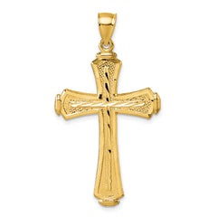 14k Polished Diamond-cut Textured Fancy Cross Pendant