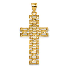 14k Polished Diamond-cut Textured Fancy Link Design Latin Cross Pendant
