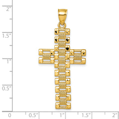 14k Polished Diamond-cut Textured Fancy Link Design Latin Cross Pendant