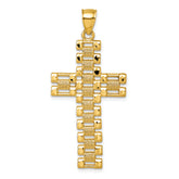 14k Polished Diamond-cut Textured Fancy Link Design Latin Cross Pendant