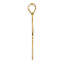 14k Polished Diamond-cut Textured Fancy Pierced Lattice Design Cross Pendant