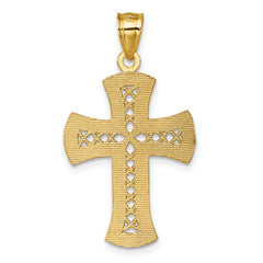 14k Polished Diamond-cut Textured Fancy Pierced Lattice Design Cross Pendant