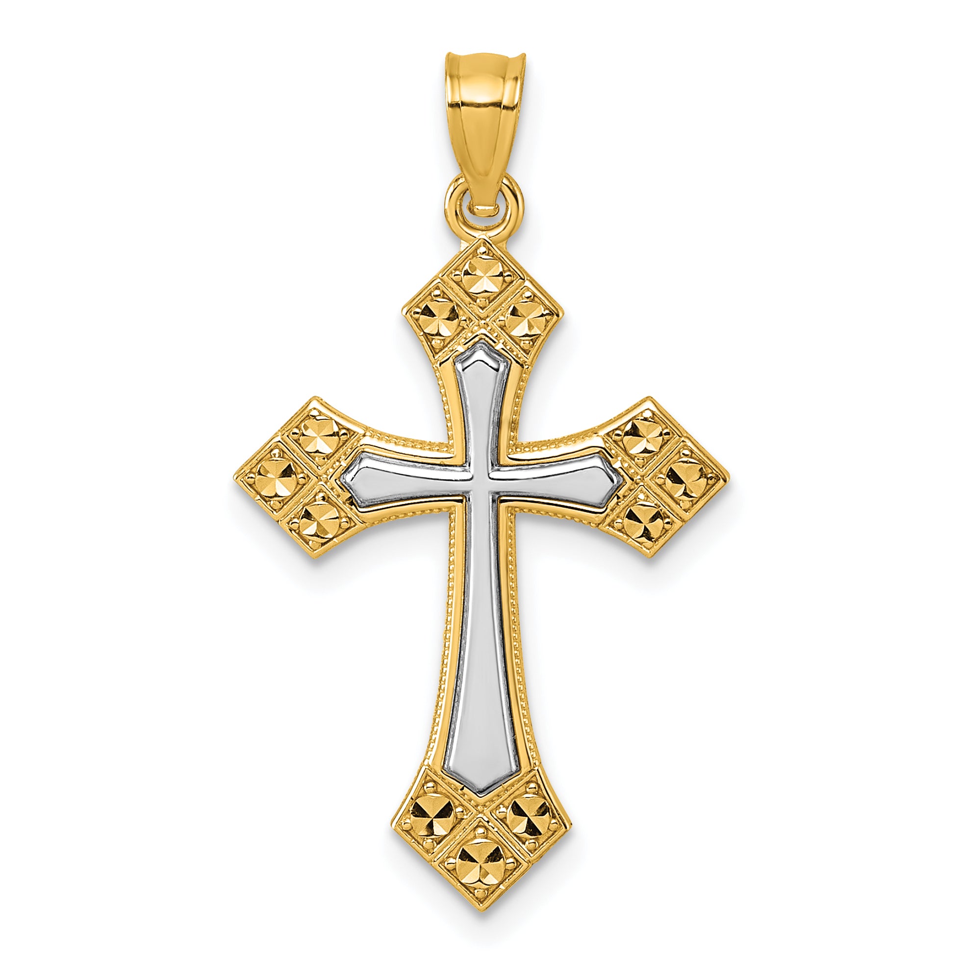 14k Two-tone Diamond-cut Polished Passion Cross Pendant