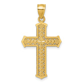 14k Polished Diamond-cut Textured Fancy Pierced Design Cross Pendant