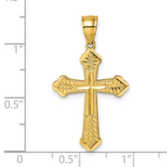 14k Polished Diamond-cut Textured Fancy Budded Cross Pendant