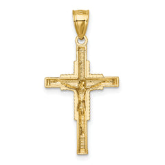 14k Polished Diamond-cut Textured Crucifix Pendant