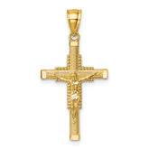 14k Polished Diamond-cut Textured Crucifix Pendant