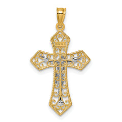 14k Two-tone Polished and Textured Filigree Passion Crucifix Pendant