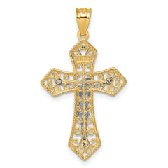 14k Two-tone Polished and Textured Filigree Passion Crucifix Pendant