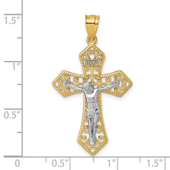 14k Two-tone Polished and Textured Filigree Passion Crucifix Pendant