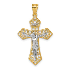 14k Two-tone Polished and Textured Filigree Passion Crucifix Pendant