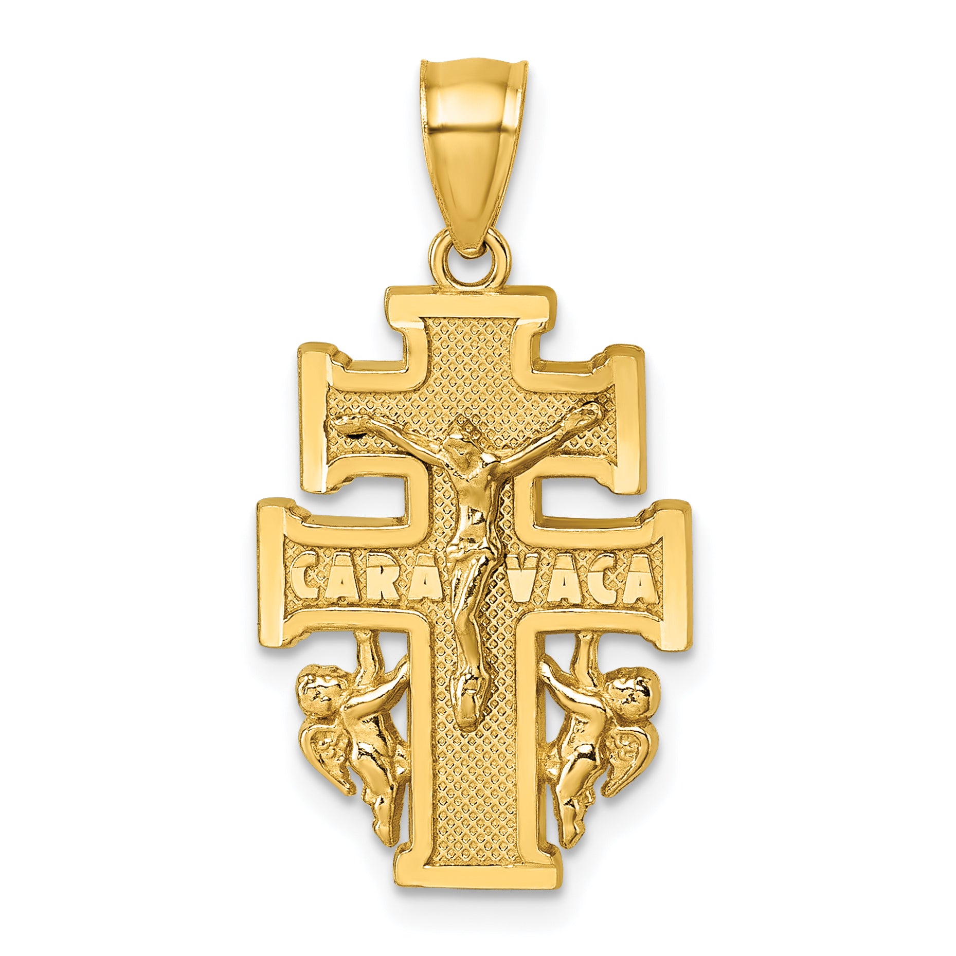 14k Polished Diamond-cut Cara Vaca Cross Pendant