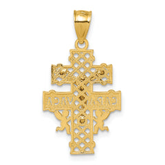 14k Polished Diamond-cut Pierced Lattice Design Cara Vaca Cross Pendant