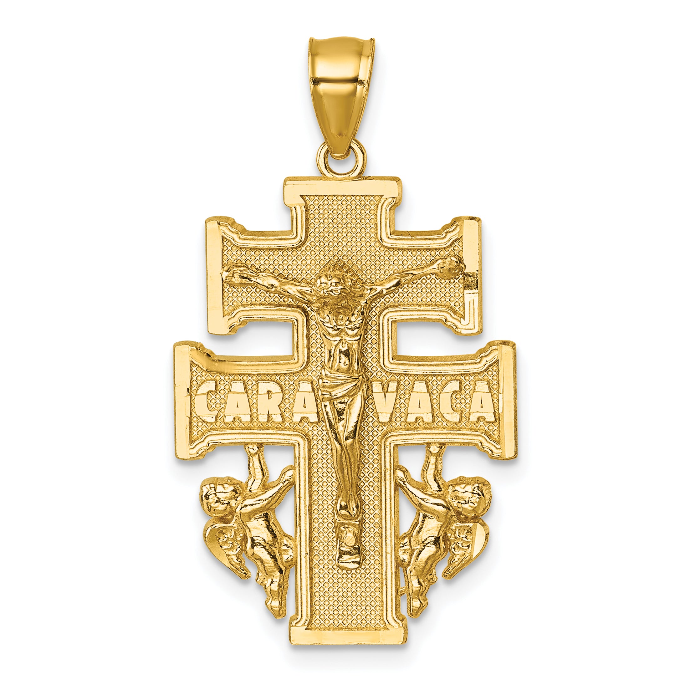 14k Polished Diamond-cut Cara Vaca Cross Pendant