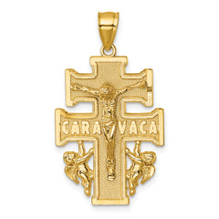 14k Polished Diamond-cut Cara Vaca Cross Pendant