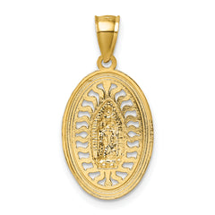 14k Polished with Rhodium Diamond-cut Pierced Design Our Lady of Guadalupe Pendant