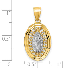 14k Polished with Rhodium Diamond-cut Pierced Design Our Lady of Guadalupe Pendant