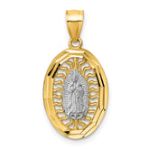 14k Polished with Rhodium Diamond-cut Pierced Design Our Lady of Guadalupe Pendant