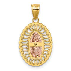 14k Polished Two-tone with White Rhodium Diamond-cut Pierced Design Our Lady of Guadalupe Pendant
