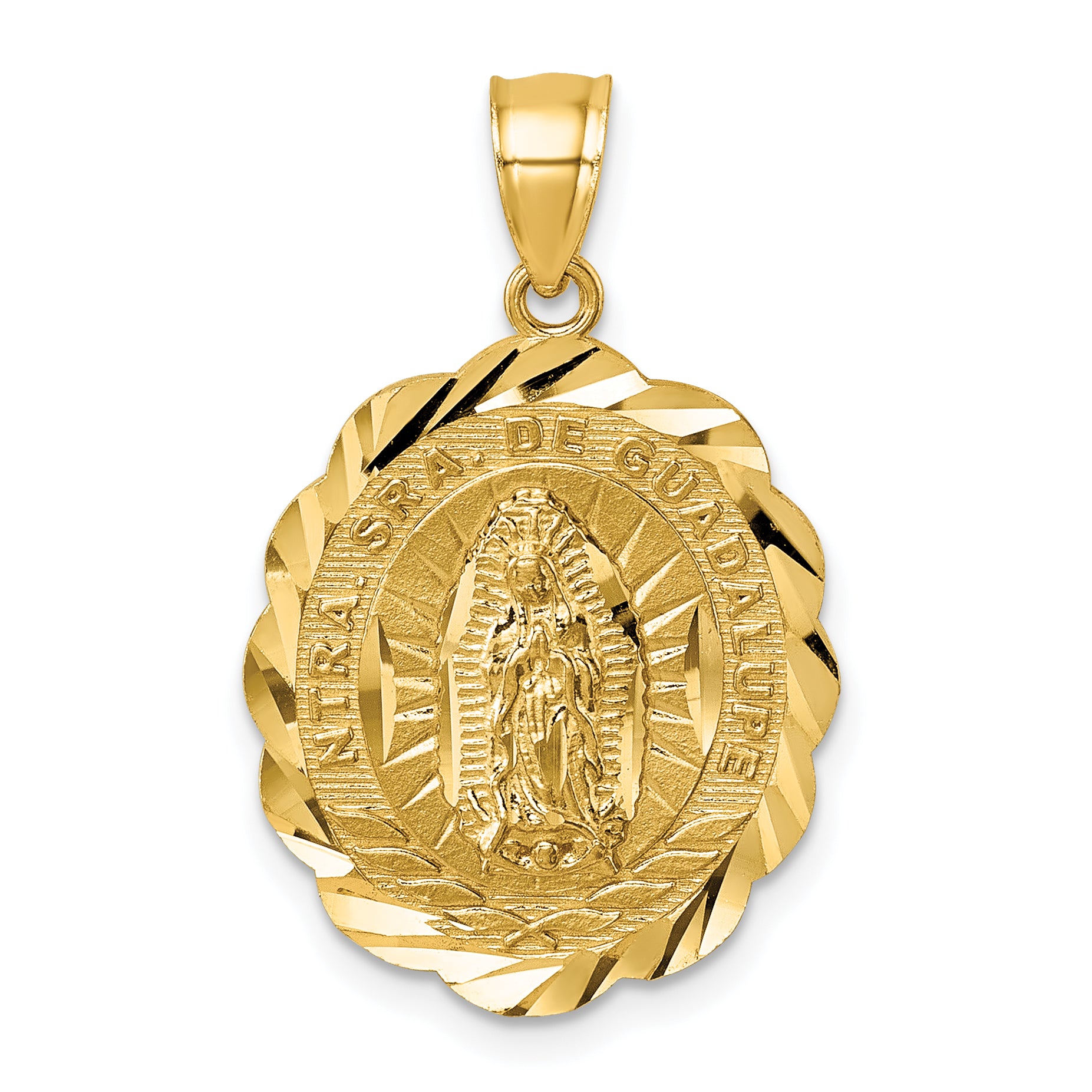 14k Polished Diamond-cut Spanish Version Our Lady of Guadalupe Pendant
