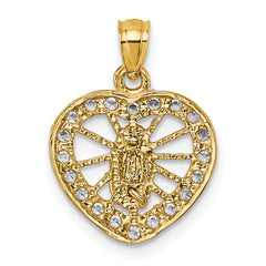 14k Polished CZ Heart Pierced Design Our Lady of Guadalupe Pendant