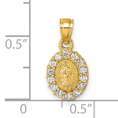 14k Polished CZ Oval Our Lady of Guadalupe Charm Pendant