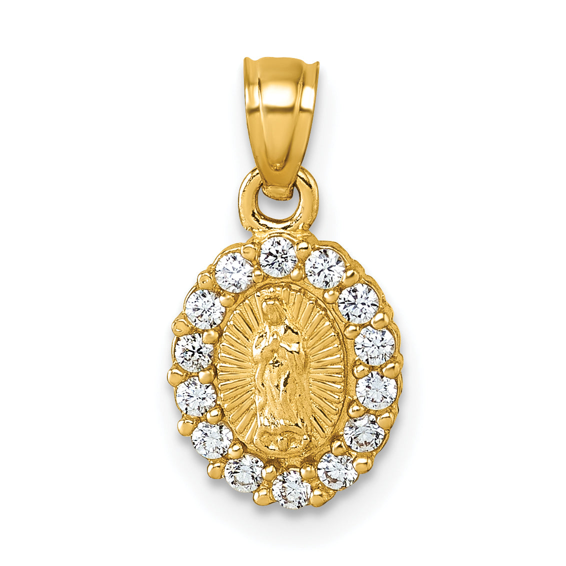 14k Polished CZ Oval Our Lady of Guadalupe Charm Pendant